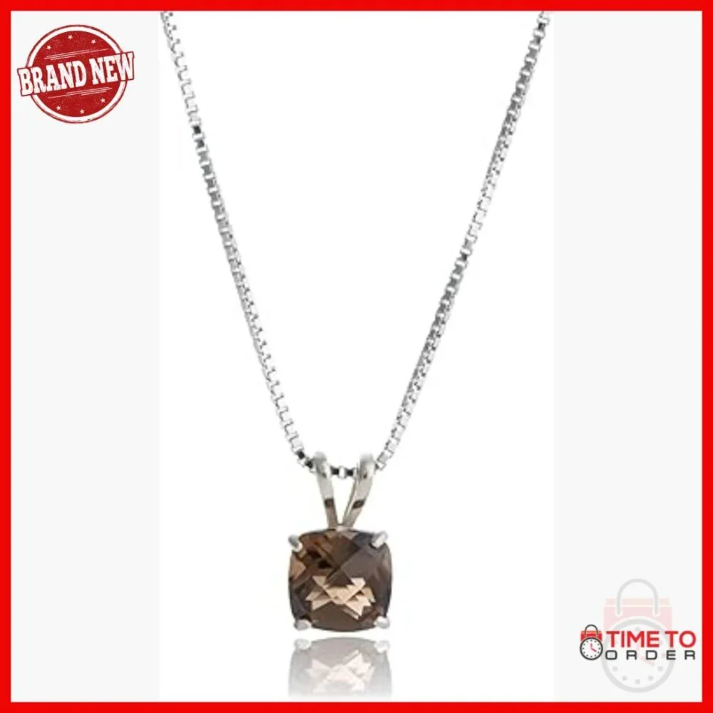 Sterling Silver 6mm Cushion Cut Gemstone Pendant Necklace 18 Inch Chain
